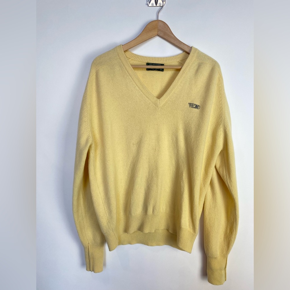 J. Mcinerney Scotland 100% Lambswool Butter‎ Cream V-Neck Sweater Size 44